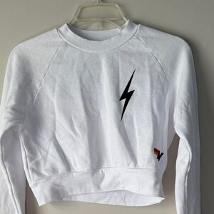 Aviator Nation XS White Sweatshirt with Black Lightning Bolt